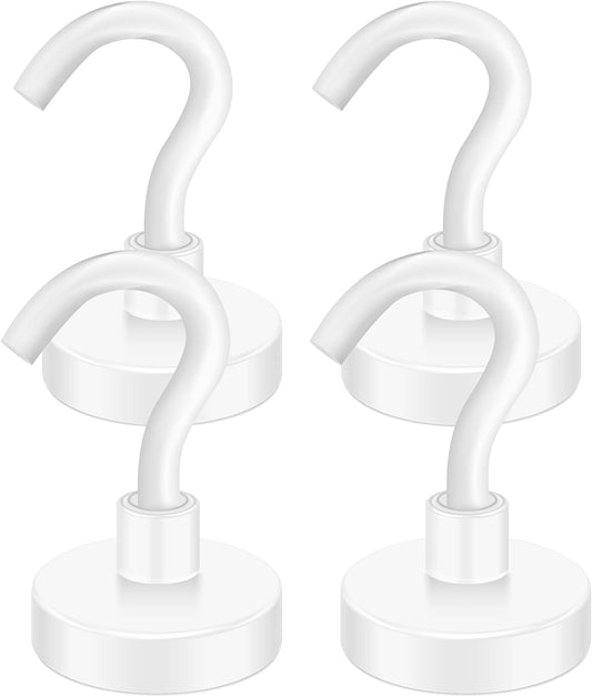 MIKEDE Magnetic Hooks Heavy Duty, 28LB+ Strong Magnetic Hooks for Cruise, Neodymium Earth Magnets with Hook for Hanging, Magnetic Metal Hanger for Fridge, Toolbox, Storage, (White, 4 Pack)