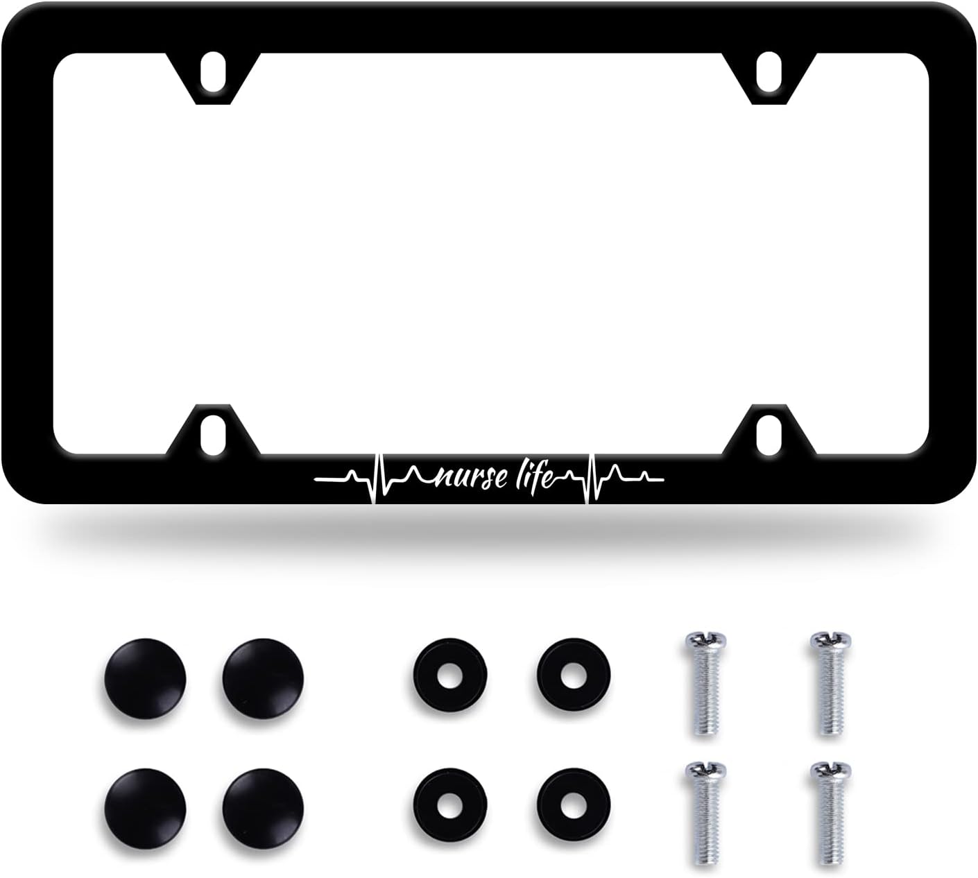 Nurse Life License Plate Frame Beautiful Text License Plate Stainless Steel Parts Funny License Plate Decorative with Screws Size 12.3" x 6.3" Men Women