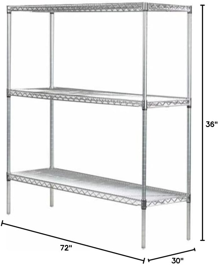 Omega 30" Deep x 72" Wide x 36" High 3 Tier Chrome Starter Shelving Unit