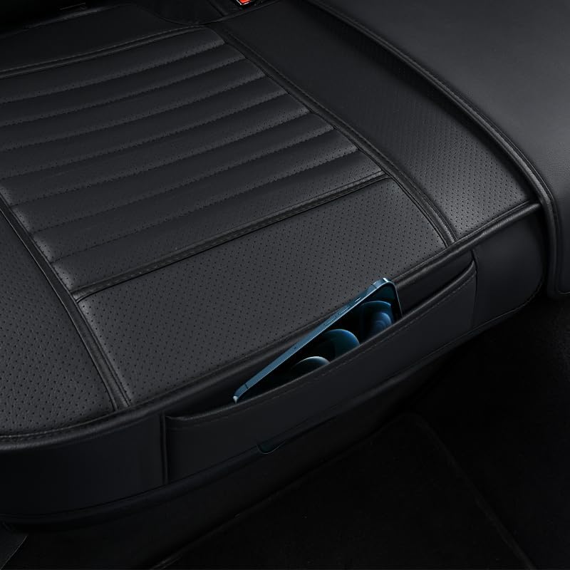 Back Seat Covers, Rear Seat Cushions, Auto Bench Protector with Breathable PU Leather and Non-Slip Bottom Universal for 4 Season (Black, 61" x 20. 5")