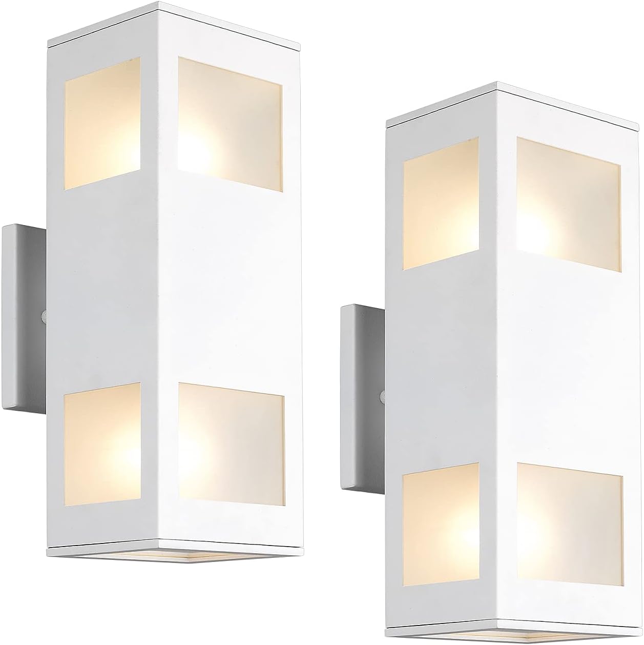 harriet Porch Lights Outdoor Modern - IP64 Waterproof Aluminum and Tempered Glass Cover, 13" Rectangular Up/Down Wall Sconce for Porch, Garage & Patio, Exterior Lighting, White, 2 Pack