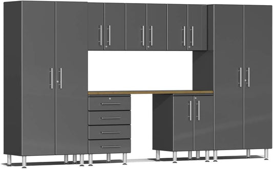 Ulti-MATE UG22082G 8-Piece Garage Cabinet Kit with Bamboo Worktop in Graphite Grey Metallic