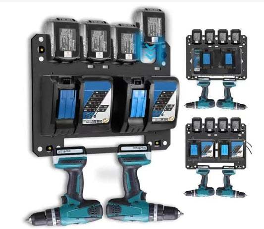 FETESNICE Metal Charger Mount for Makita Battery Holder and DC18RC DC18RD Charger,Stable for Makita Wall Mount Charger,1-4-Slot Battery Storage Rack for Makita,Order in Workspace and Garage