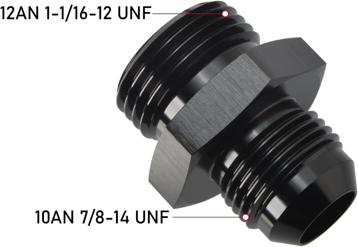 10AN Male Flare to 12AN ORB O-ring Boss Fuel Pump Rail Adapter Fitting Aluminum Black