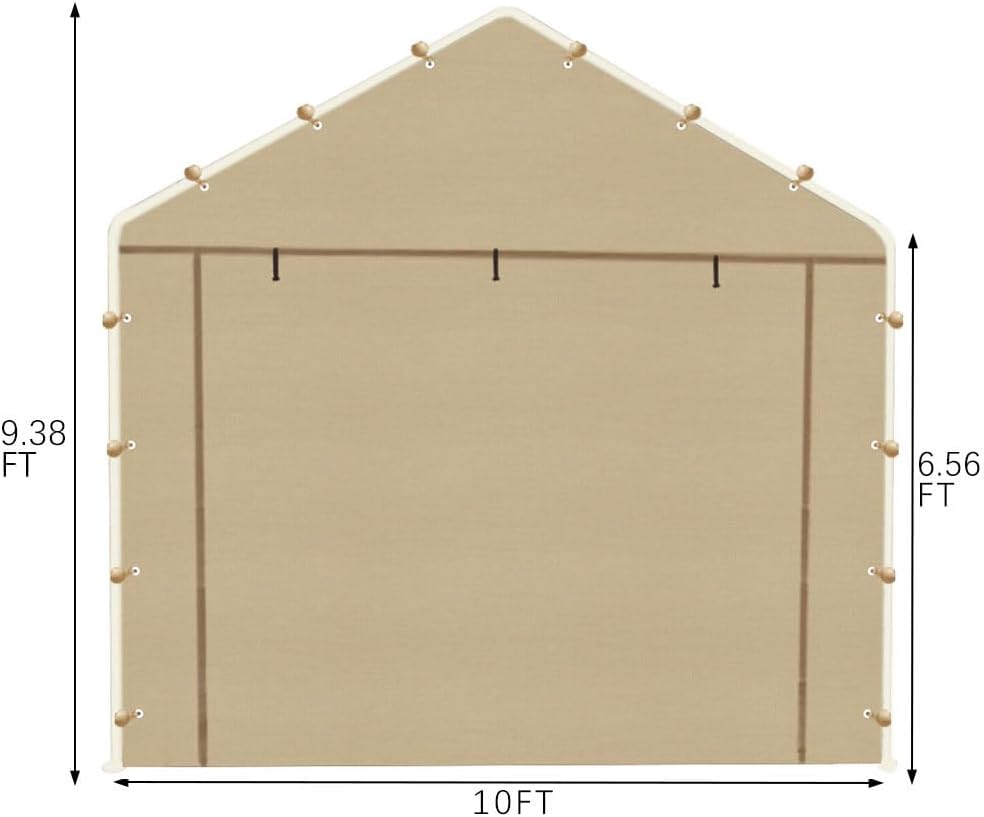 10x20 Carport Replacement Sidewall, Front Panel Canopy Entrance Panel with Zippers and Elastic Ball Bungees, 180G PE Waterproof & UV Protected Replacement Sidewall Cover, Beige