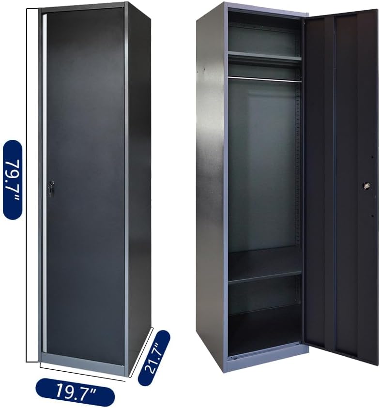 Metal Garage Cabinet Set, Heavy Duty for Workshop Basement Utility Room, Black and Grey, Wall Mounting Not Necessary