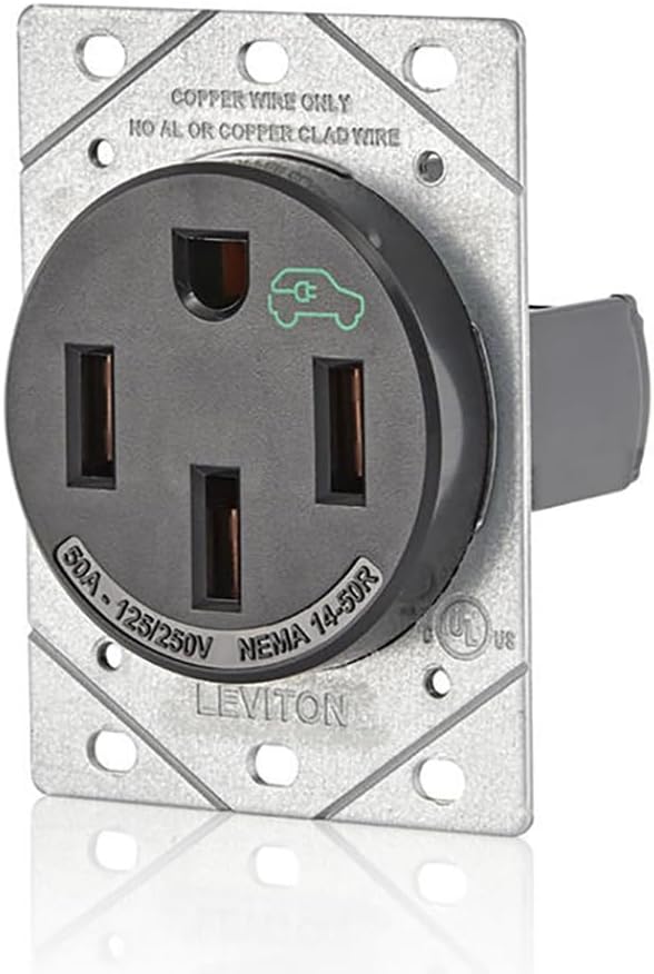Leviton 50 Amp EV Charging Receptacle/Outlet, Heavy Duty, 1450R, Black