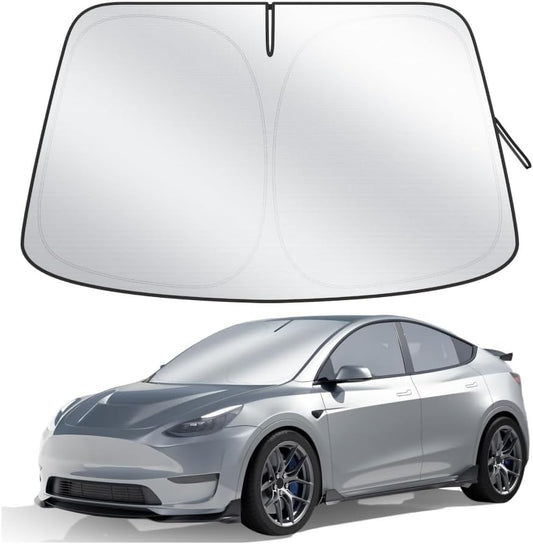 Car Windshield Sun Shade, 300T Thickened Car Window Shades Heat Reflective Interior Cool, Universal Fit for Most Cars SUVs Trucks, Foldable & Portable Design (for Tesla Model 3/Y (57'' × 37''))