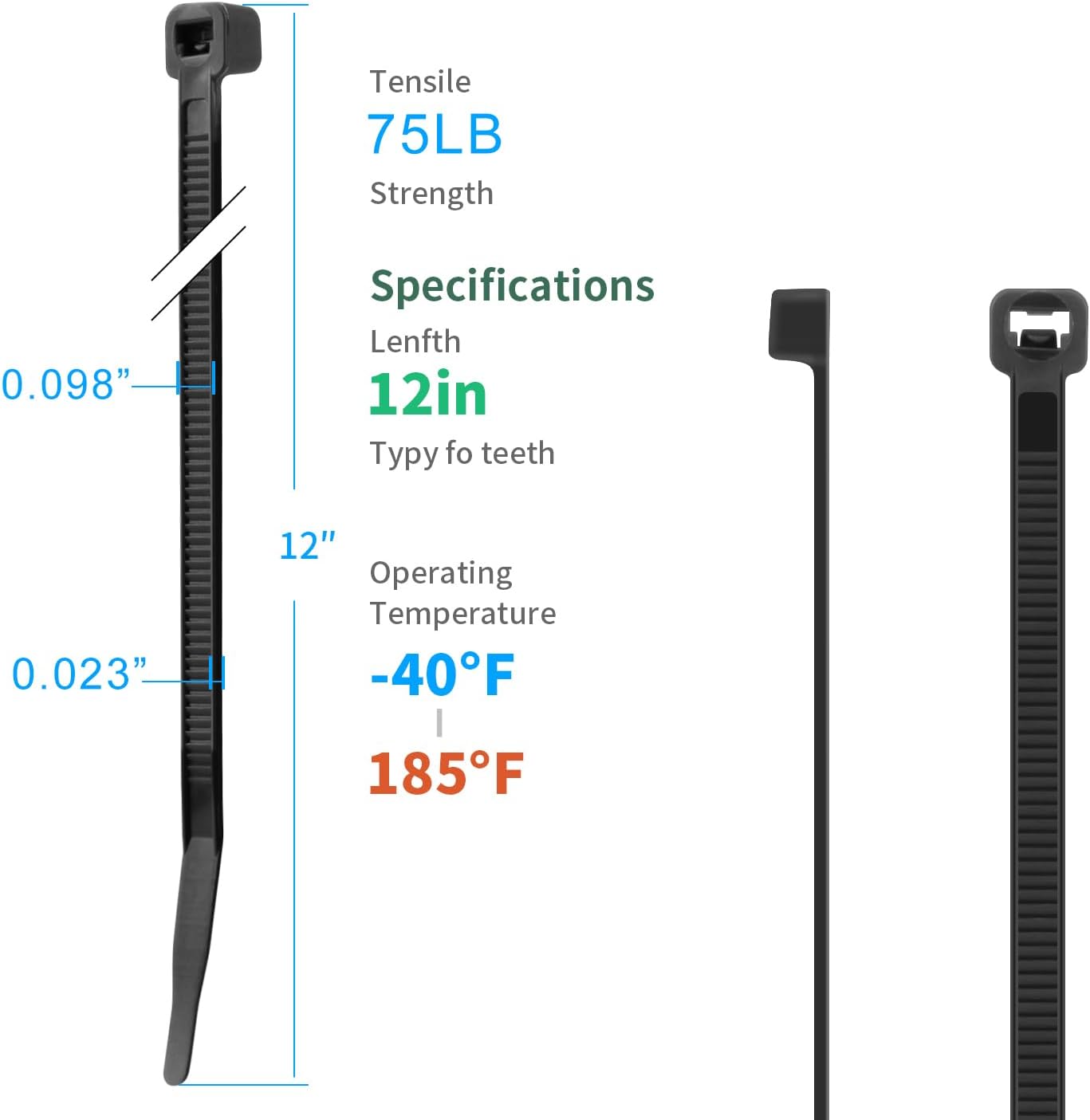 XINGO 12 Inch Black Zip Ties 1200 PCS, 75 LBS Tensile Strength, UV Resistant Cable Ties, Premium Self-locking Plastic Ties for Indoor and Outdoor Use