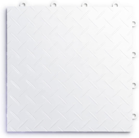 Big Floors RaceDeck Diamond Plate Design, Durable Interlocking Modular Garage Flooring Tile (White, 12 Pack of 12 x 12" Tiles)