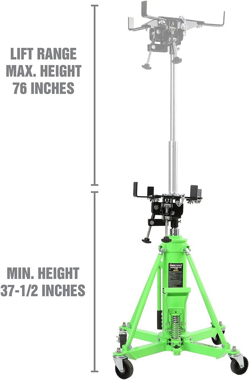 OEMTOOLS 26842 Transmission Jack, 1 Ton 2 Stage Telescoping High Lift, 37.5-76 Inch Height, Quick Assembly, Stable Hydraulic System, Heavy-Duty Construction