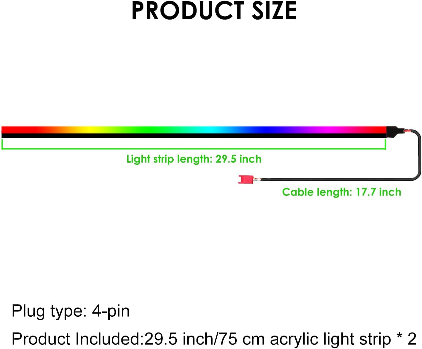 Dreamcolor Acrylic Interior Car Lights, 2 Piece 29.5inch/75cm 128 Colorful Car LED Strip Light RGB Fiber Optic Rainbow Ambient Lighting bar, Universal Decoration Dynamic Atmosphere Neon Lights