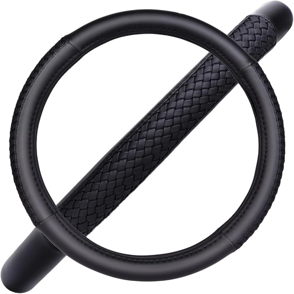 Flying Banner car Steering Wheel Cover Faux Leather Massage Universal fit 3D Honeycomb Hole Anti-Slip Sporty 15 Inches (Sliod Black Woven)