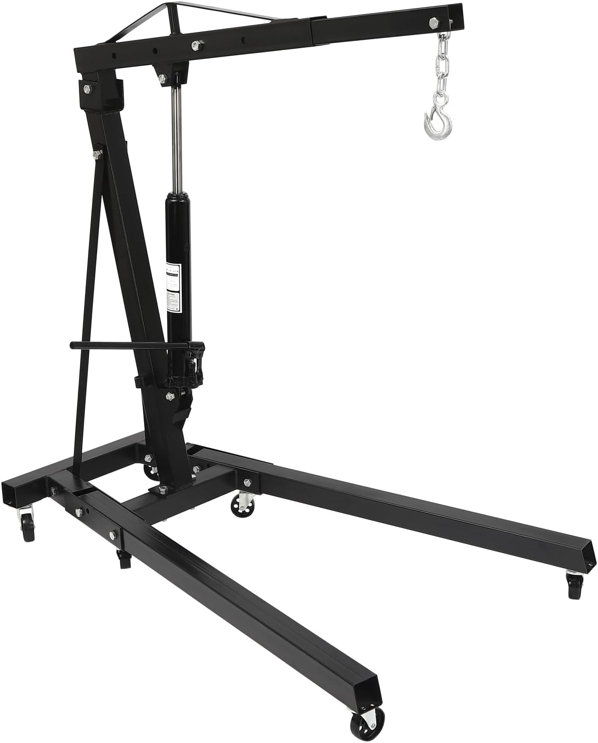 2 Ton Folding Engine Hoist 6.89Ft Lifting Height Heavy Duty Carbon Steel Crane Hoist Lift Hydraulic Powered Folding Engine Hoist Cherry Picker with 6 Wheels for Garage Workshop