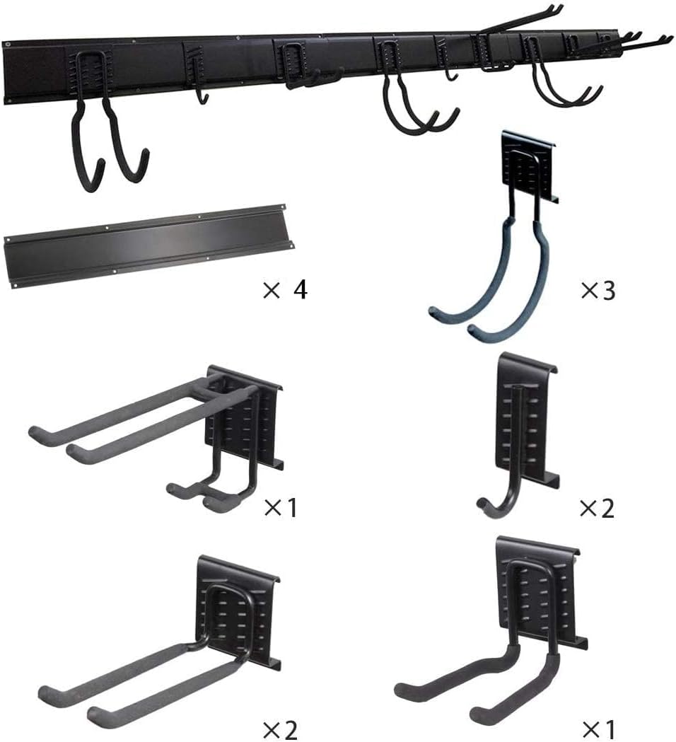 Ultrawall 13 PCS Tool Storage Rack, 64 Inches Adjustable Garage Organization Wall Mounted Storage System with 9 Hooks, Heavy Duty Steel Garden Tool Organizer Wall Holders