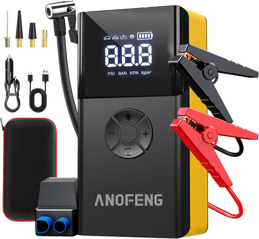 Portable 3000A Jump Starter with Air Compressor,150 PSI Air Pump 12V Jump Box for Car Battery Jump Starter (10L Gas/8L Diesel) with Jumper Cable,3 Modes Flashlight,LCD Display