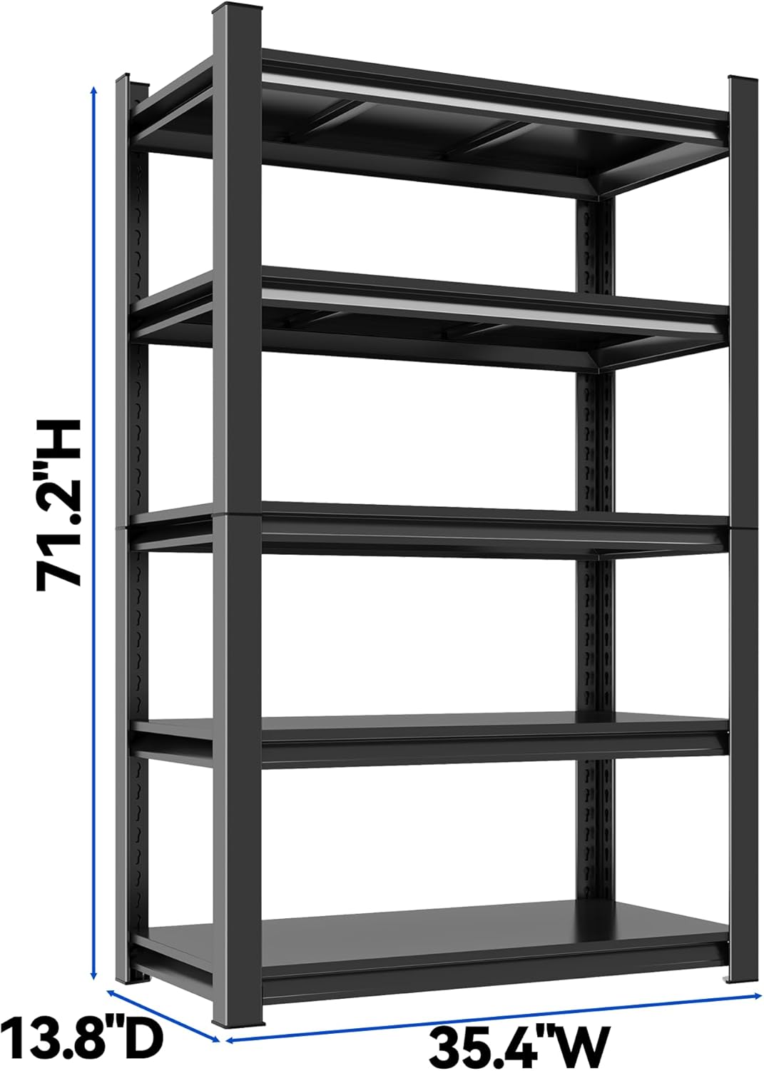 71.2"H Garage Shelving Heavy Duty Rack, 3000 LBS Extra Large Capacity 5 Tier Adjustable Storage Shelves, Metal Industrial Shelf Units for Garage, Basement and Warehouse, 71.2"H×35.4"W×13.8"D, Black