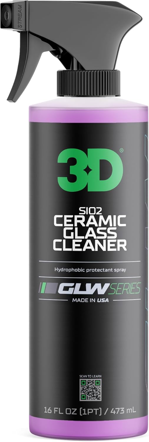 3D SiO2 Ceramic Glass Cleaner, GLW Series | Water & Rain Repellent | All-Weather Protective Ceramic Glass Cleaner | Safe for Tinted, Non-Tinted Windows & Mirrors | DIY Car Detailing | 16 oz