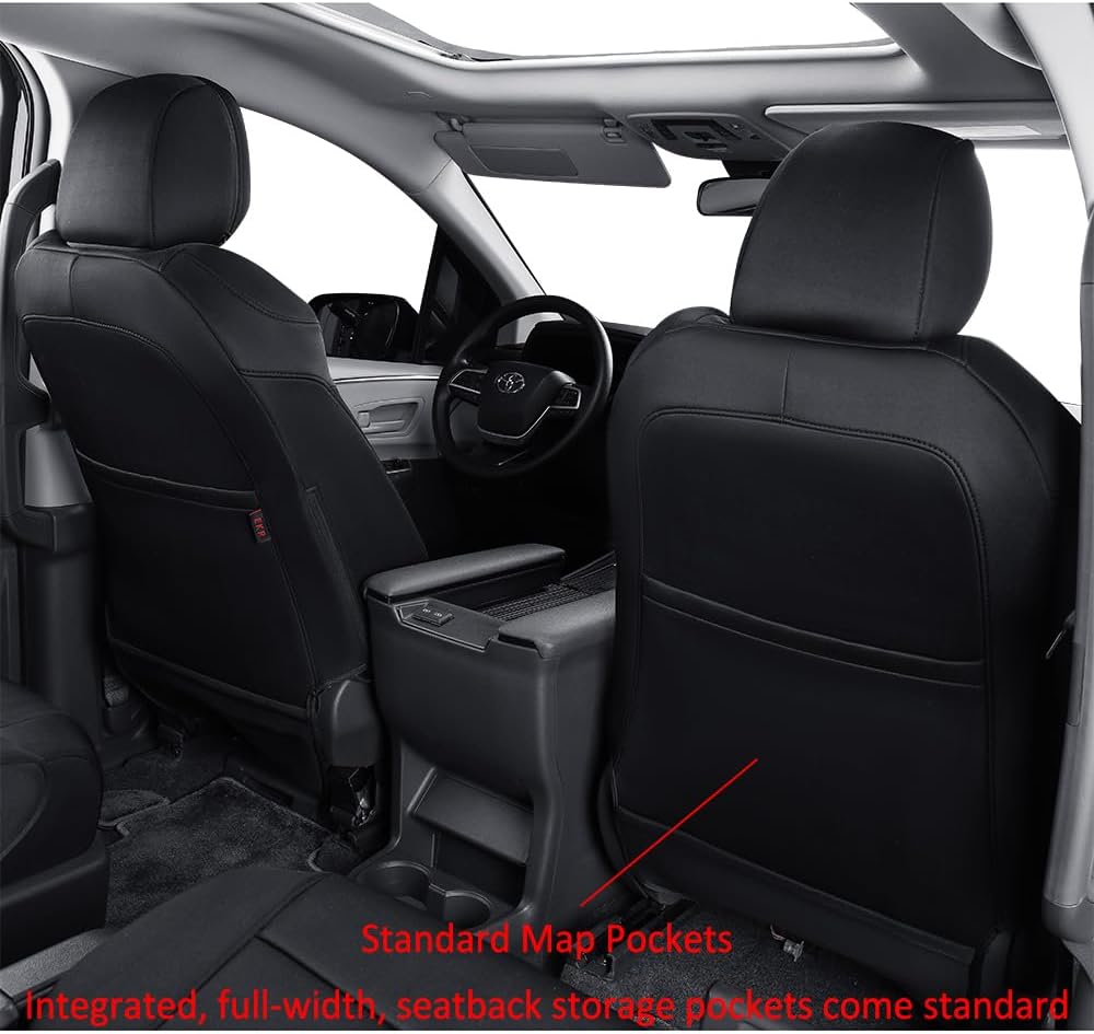 EKR Sienna Seat Covers for 2011-2020 Toyota Sienna XLE,Limited,Limited Premium,7 Seats,2nd Row Captain Seats W/Legrest,Seat Covers for SUV,Automotive Seat Cover Full Set-Three Row,Neoprene (Black)