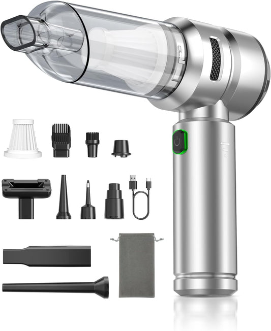 Car Vacuum,3 Suction Modes,Portable Mini Cordless Cleaner with 24000pa Suction Power,Type-C Charge,Handheld Vacuum for Home,Car, Office Desk, Keyboards(Bright Silver)