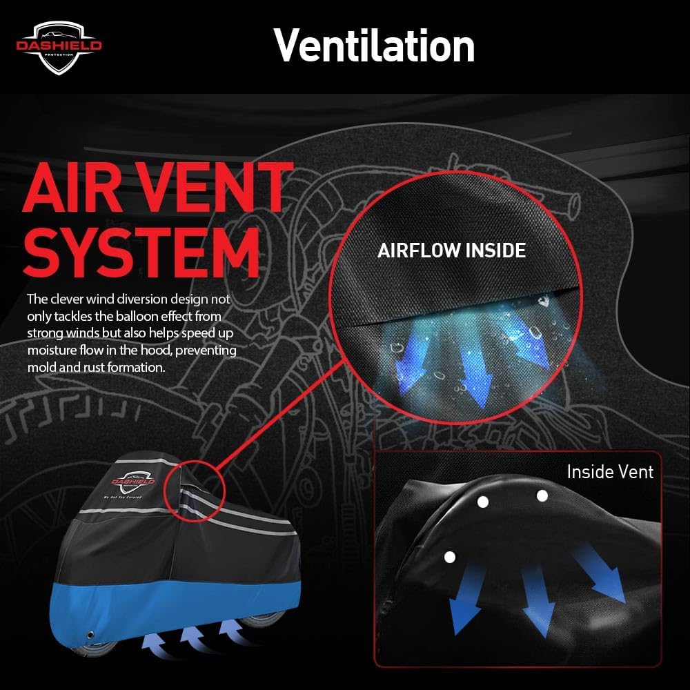 Ultimum Series Motorcycle Cover Waterproof All Weather Protection Universal Heavy Duty Night Reflector with Lock-Holes Compatible with Suzuki Harley Davidson Kawasaki Yamaha Honda Blue Medium