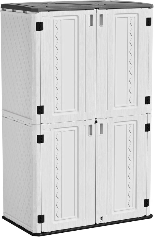 ZZM Resin Outdoor Storage Shed, 67 Cu.ft Vertical Resin Tool 4x6 FT Cabinet w/o Shelf for Garden, Patio, Backyard, All-Weather Outdoor Plastic Storage Clearance, Lockable with Floor (Light-White)