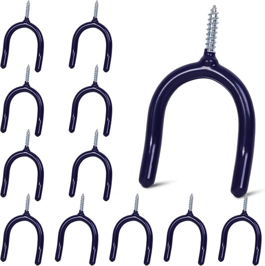 12 Pack Garage Storage System Steel U Hooks with Anti-Slip Coating Home Improvement and Organization Screw in Hooks Easy Wall Mounting Heavy Duty Bike and Ladder (Blue, 12 Pack)