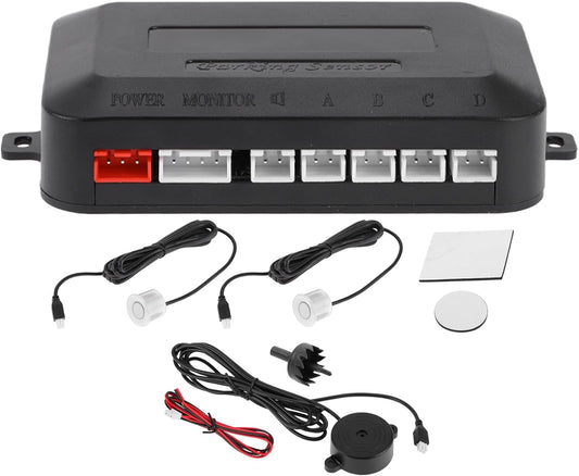 Motoforti Universal Car Auto Vehicle Reverse Backup Radar System Reverse Parking Sensors Alarm Buzzer Reminder Distance Detection White 2 Parking Sensors