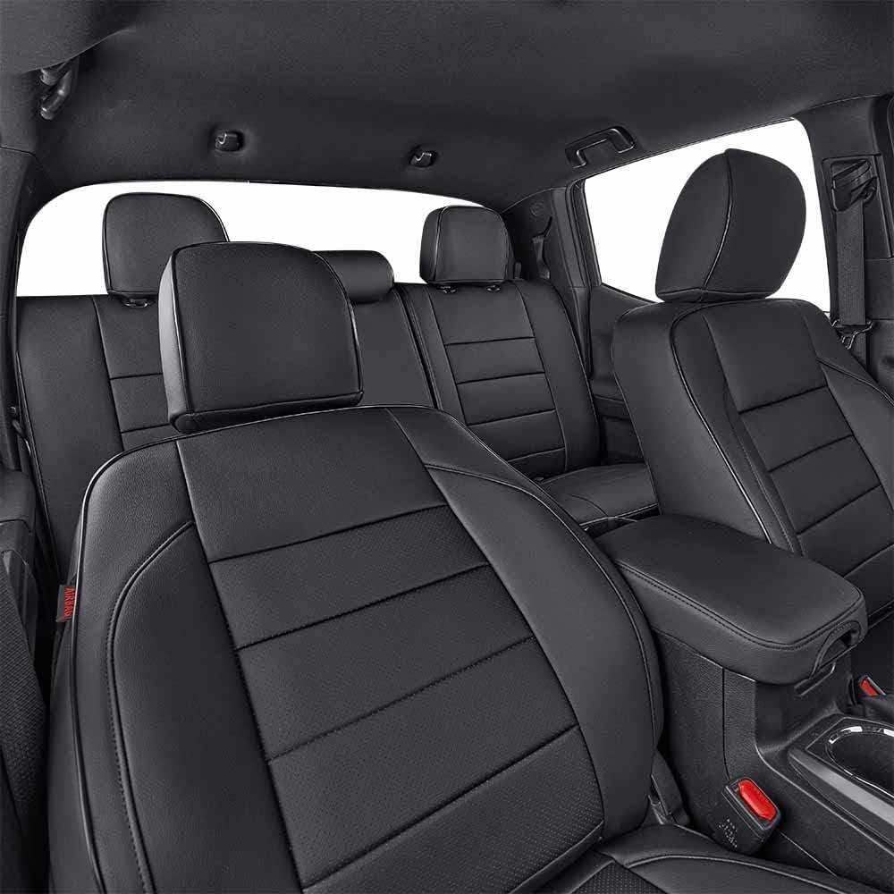 EKR Custom Fit Tacoma Car Seat Covers for Select Toyota Tacoma 2016 2017 2018 2019 2020 2021 2022 2023 Double Cab/Crew Cab -Full Set,Leather(Black)