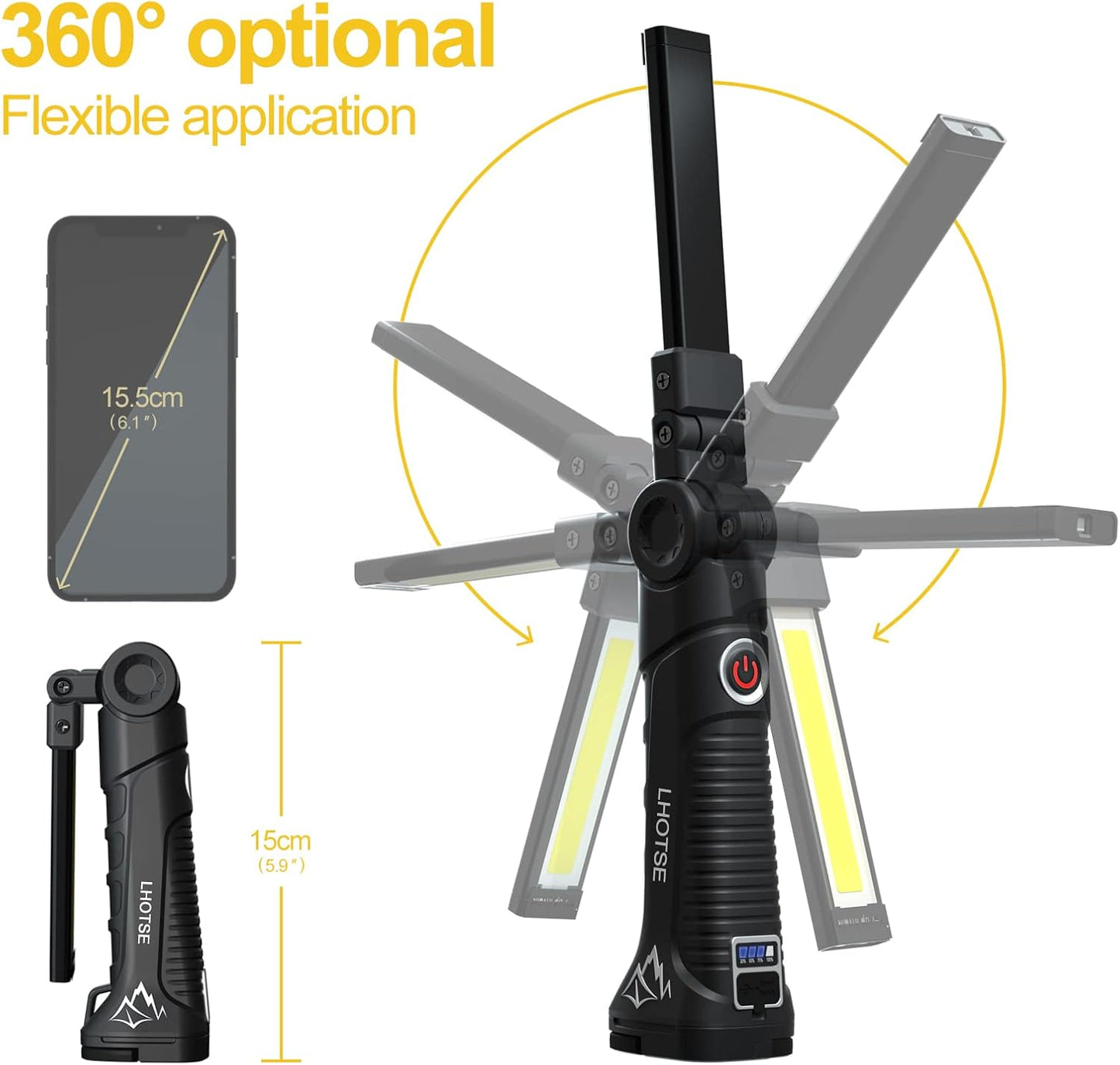 Tool Gifts for Men Dad LED Work Light, 4 Pack Rechargeable Flashlight with Magnetic Base & Hook, Battery Display, 360° Rotation, 5 Modes Folding Work Light for Mechanics, Garage, Repairing