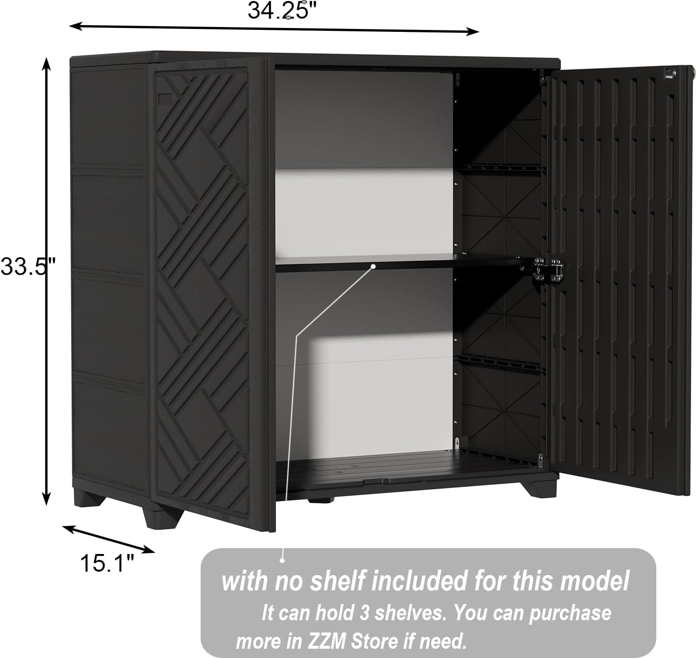 ZZM Indoor/Outdoor Storage Cabinet Waterproof, 34"x15"x34" Plastic Outdoor Storage Box for Garden Balcony Bathroom, All Weather Outdoor Storage Clearance, DIY Usage, with No Shelf (Black)