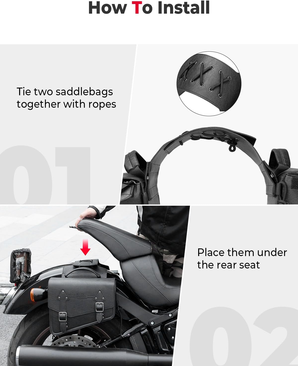 KEMIMOTO Motorcycle Saddlebags Leather Side Bags 12L Compatible with Sportster 883 1200 Softail Low Rider S Cruiser Dyna V-star Shadow Vulcan Rebel