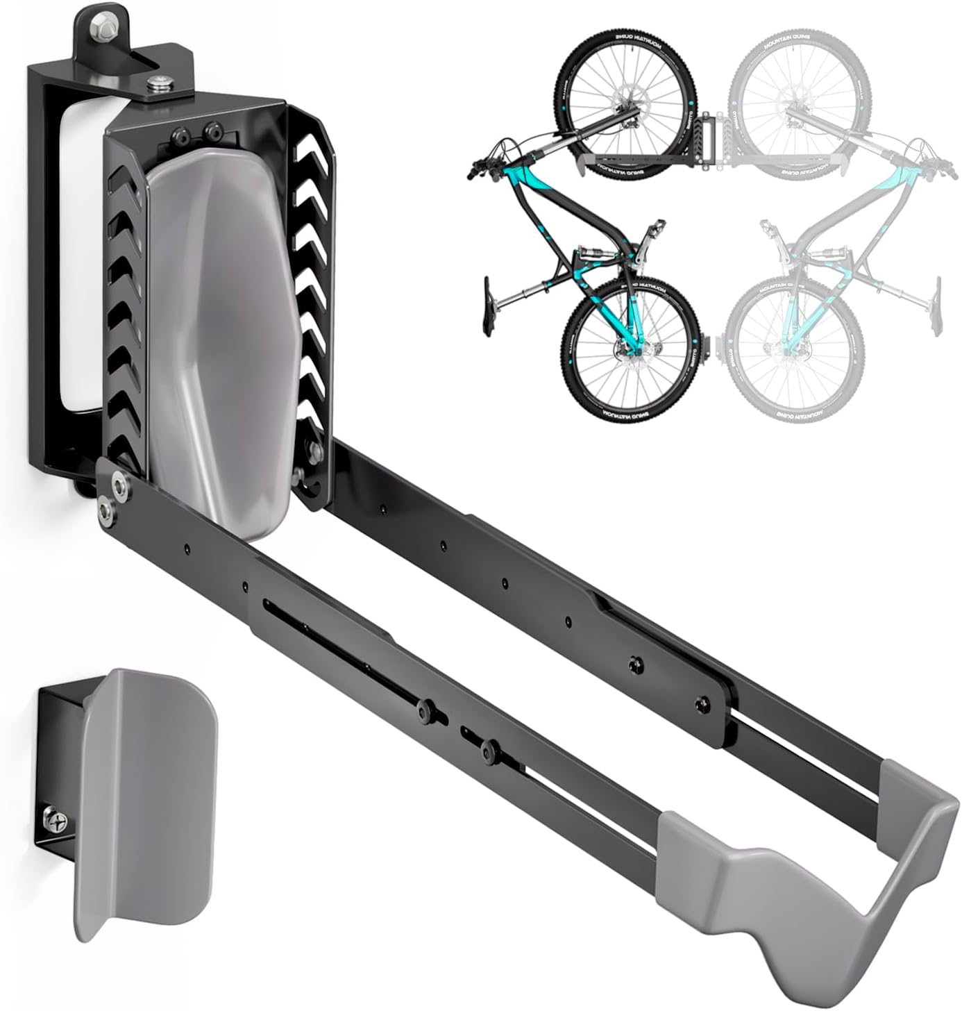 Swivel Bike Rack Wall Mount, Bike Hangers for Garage, Space-Saving Vertical Bike Holder, Holds up to 77 lbs, Bicycle Wall Hanger Storage, No Heavy Lifting Required Indoor Hanging Bike Rack-Gray