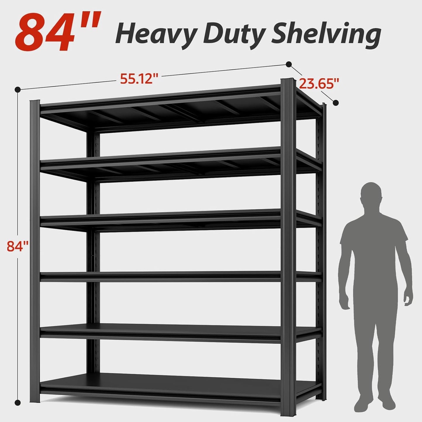 84" H x 55.12" W 6 Tier Metal Garage Storage Shelves, 3600 LBS Heavy Duty Adjustable Shelving Unit for Warehouse, Basement, Kitchen, Store Display, Flower Stand, Office, Classroom, 23.62" D