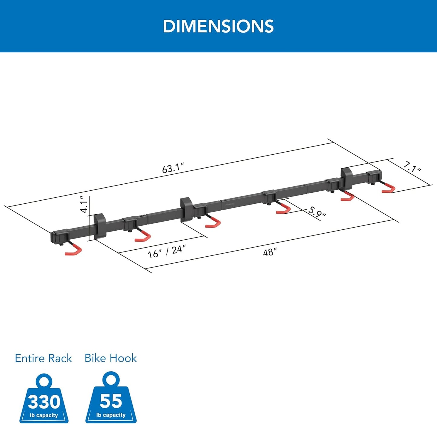 Mount-It! WheelsUp Bike Wall Mount for 6 Bikes | Heavy-Duty Garage Storage Rack | Adjustable Padded Hooks | Space-Saving Vertical Bike Storage Solution for Home and Garage, Max Capacity 330 lbs