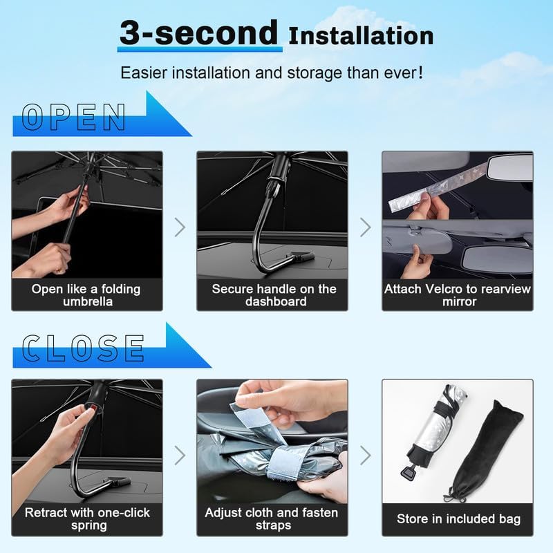 SXCY for 2023 2024 2025 Honda Accord Windshield Umbrella Sunshade [Easier Foldable] for 2025 Honda Accord HR-V Accessories 2025 Accord Sunshade Umbrella for 2025 Accord Windshield Sun Shade Umbrella