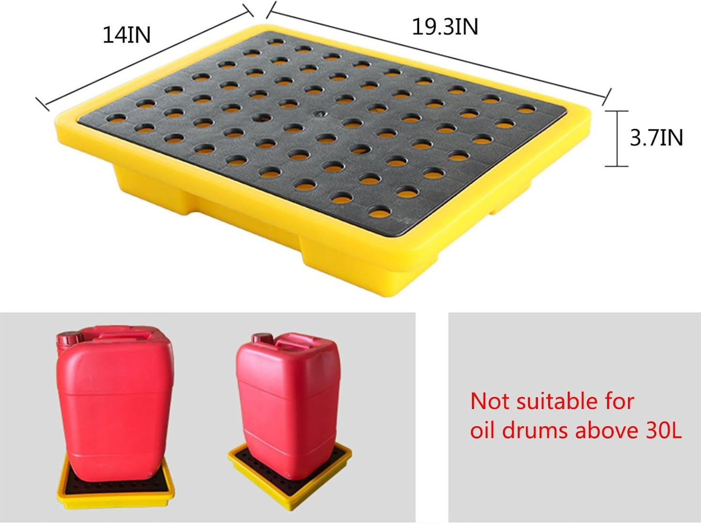 2 Drum Containment Spill Pallet, Polyethylene Low Profile Paint Bucket Tray, Industrial Garage Storage Detachable Shipping Leakproof Platform (Color : Yellow-2 Pack, Size : 19.3"x14"x3.7")