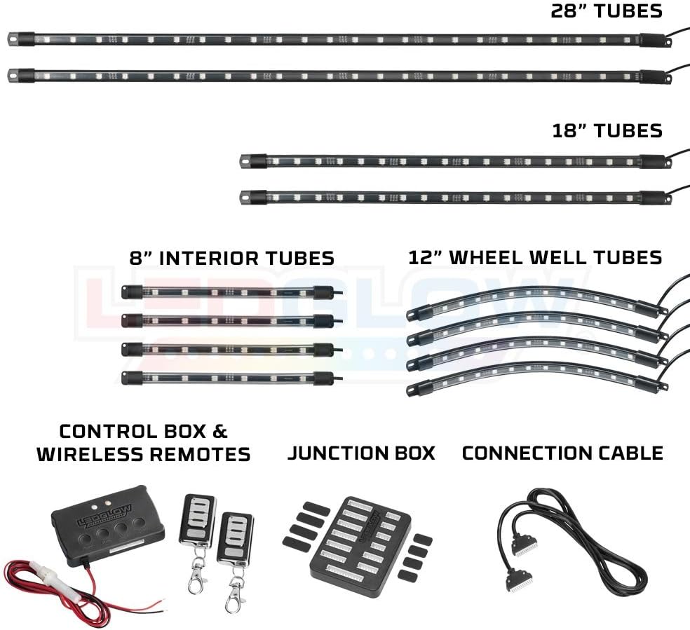 LEDGlow 12pc Million Color LED 4-Seater Golf Cart Underglow Neon Lighting Kit with Wheel Well & Interior Lights Fits EZGO, Yamaha, Club Car, ICON, Evolution, Tomblerin, Star EV - for 12-Volt Battery