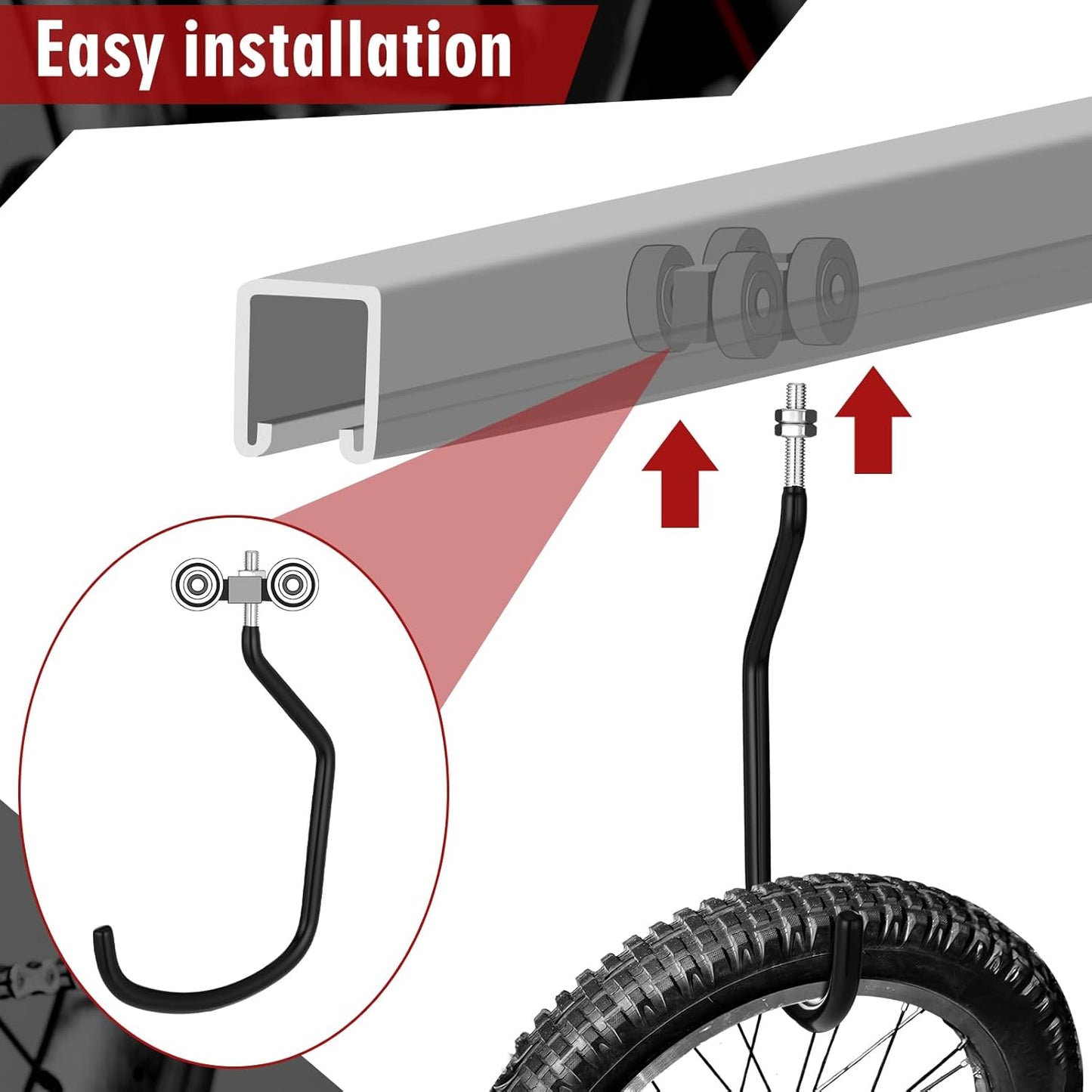 Shimeyao 4 Pcs Machine Thread Bicycle Storage Hook with Nut Heavy Duty Bike Hooks M10 x 1.5 Machine Threading Hook Rubber Coated Bicycle Hanger for Hanging Large Mountain Bike Tire (4.92 Inch,Black)