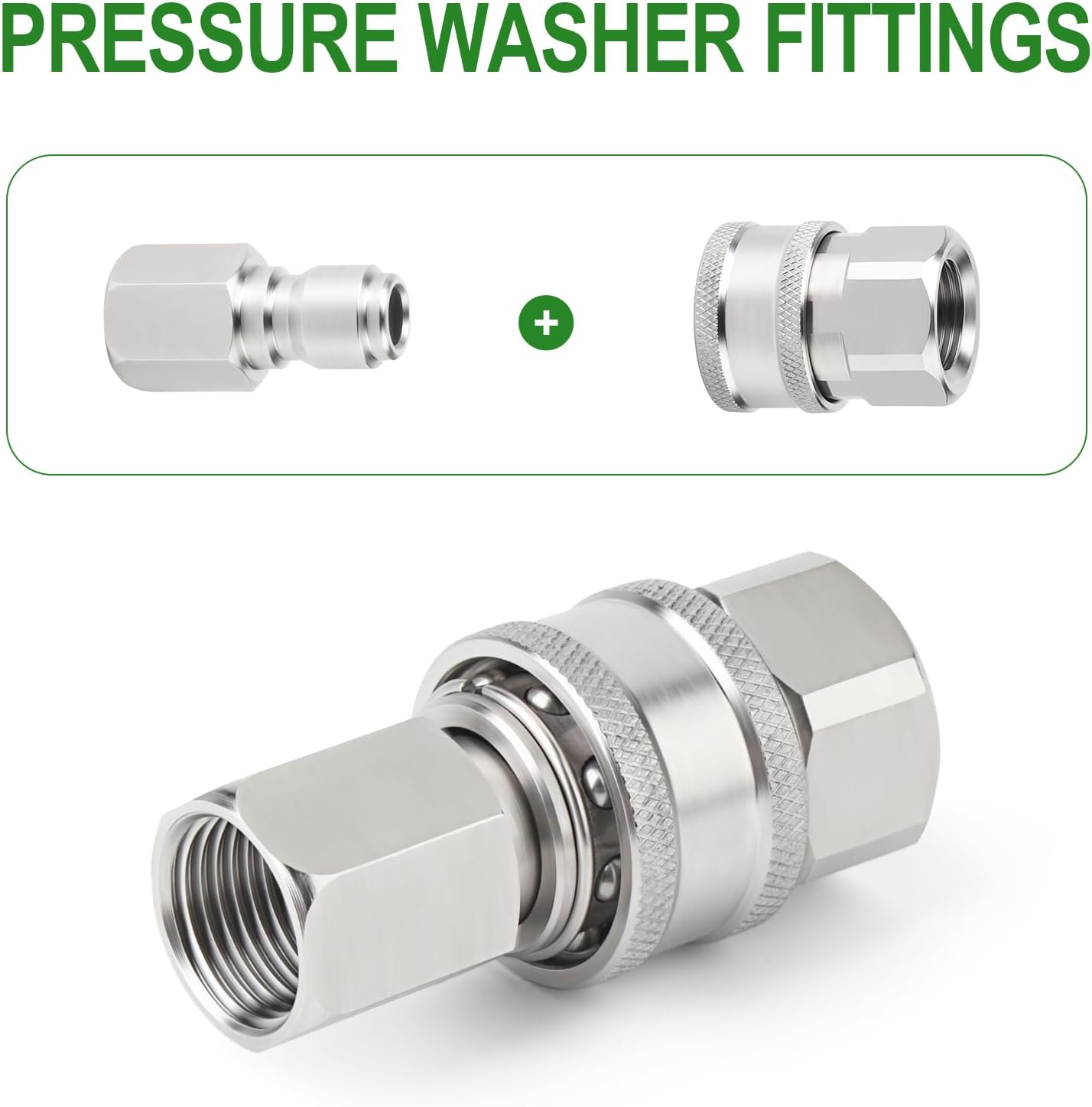 TAISHER 12PCS 304 Stainless Steel Pressure Washer Adapter Kit, Quick Connect Fittings，3/8" Female