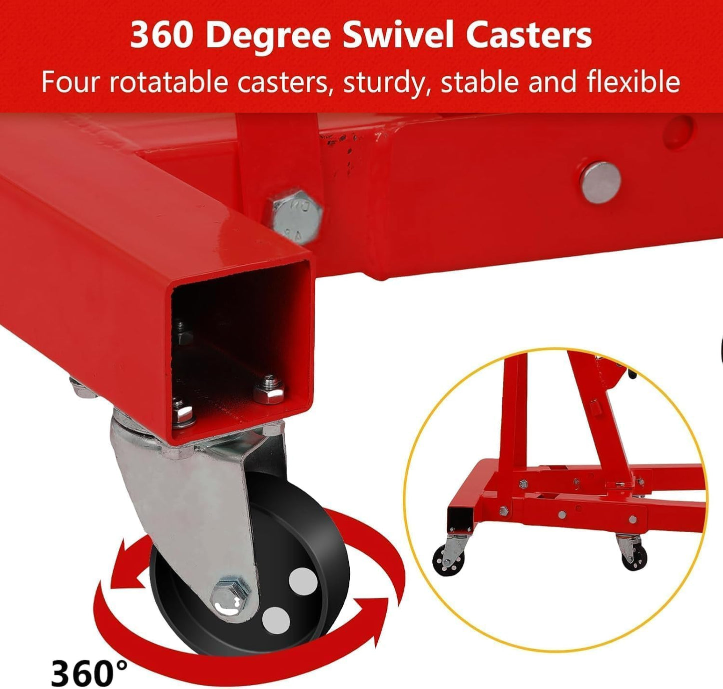 2 Ton Engine Hoist, Folding Cherry Picker Engine Hoist with Lever and 6 Casters, 4400lbs Heavy Duty Hydraulic Shop Crane, Engine Crane Lifter for Workshops Garage Warehouse
