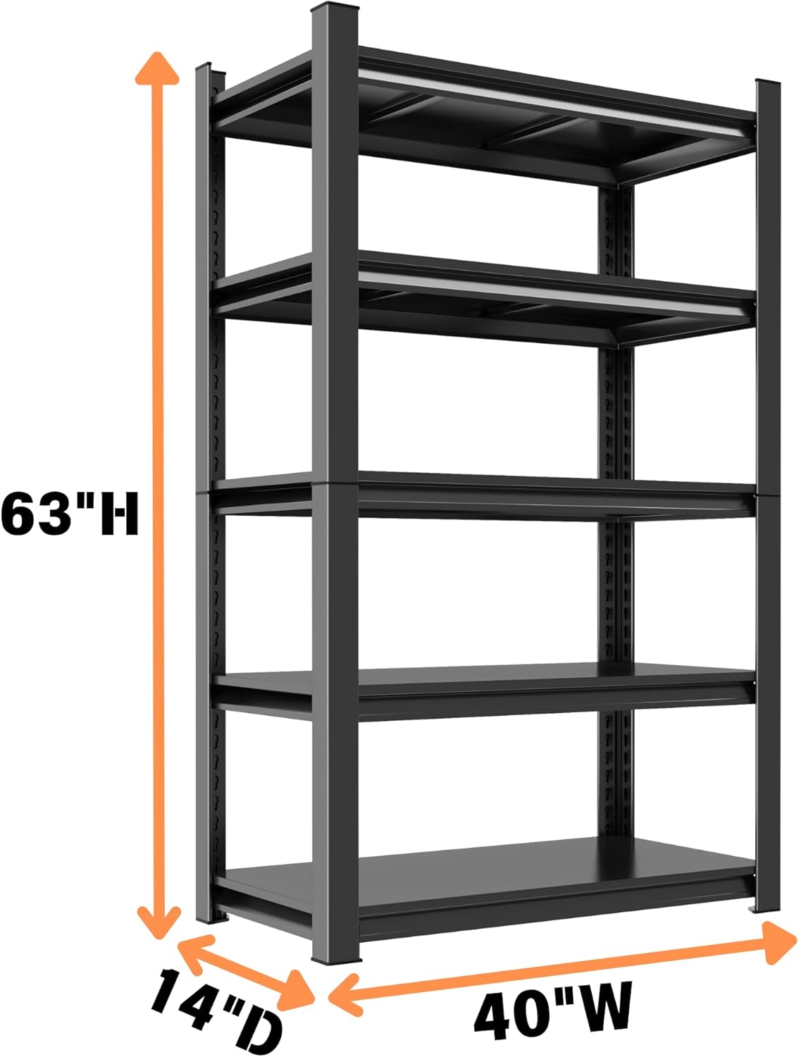 Metal Garage Shelving Unit, Heavy Duty 5-Tier Adjustable Storage Rack, Steel Shelving,2000 lbs Capacity, Industrial Shelves for Heavy Tools and Equipment (5-Tier 63" H x40 W x 14" D)