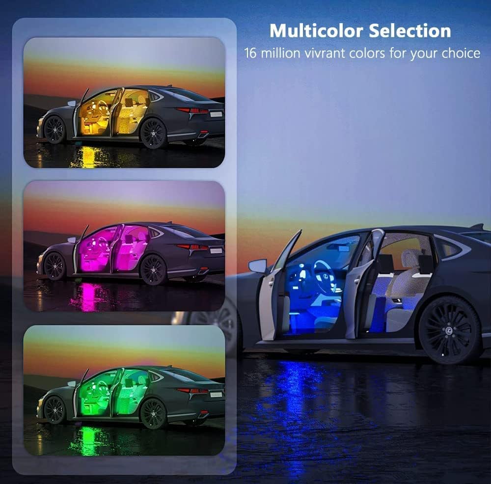 Car LED Strip Light, EJ's SUPER CAR 4pcs 36 LED Multi-Color Car Interior Lights Under Dash Lighting Waterproof Kit with Multi-Mode Change and Wireless Remote Control, Car Charger Included,DC 12V