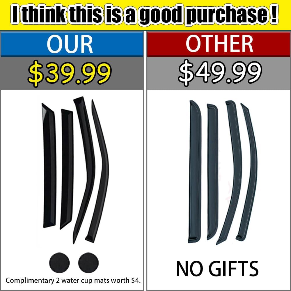 Rain Guards for Hyundai Elantra 2017-2020, Tape-on Side Window Deflectors for Hyundai Elantra, Window Visors for Hyundai Cars,for Hyundai Car Accessories 4 Rain Guards ＆ 2 Car Coasters