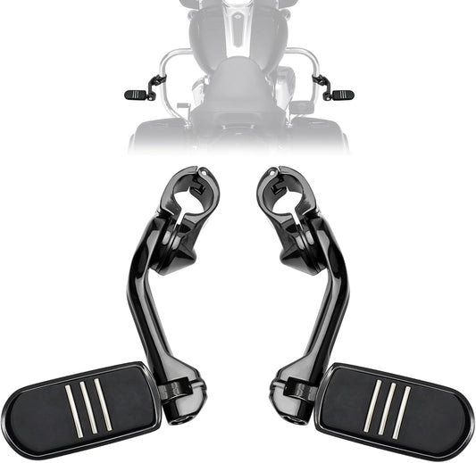 1.25" Highway Footpegs, Motorcycle Adjustable Footrest for Harley Davidson Touring Road King Road Glide Street Glide Electra Glide Dyna Sportster Softail 1 1/4" Engine Guard, Black