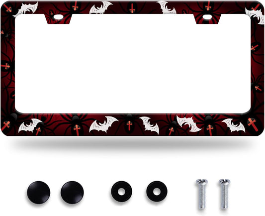 Bats License Plate Frame Spiders Web License Plate Holder Gothic Funny Car Accessories Decoration 12.3" x 6.3" for Men Women