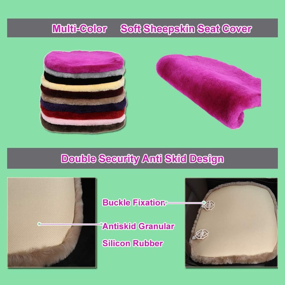 Fluffy Genuine Australia Sheepskin Car Seat Cover for Auto Interior Accessories with Soft Fuzzy Wool Eco-Friendly Natural Fur Non-Slip (White, Front 20 * 20inchs)