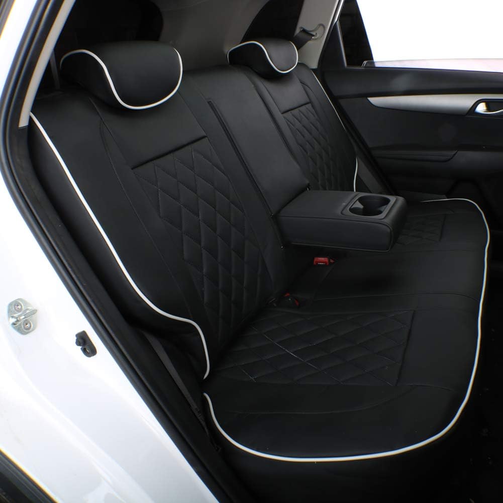 EKR Sportage Seat Covers Custom Fit for KIA Sportage EX,X-Line,SX,SX Prestige,X-pro,X-pro Prestige 2023 2024 2025 2026 Leather Car Seat Cover Full Set - Faux Leather(Black with White Piping)