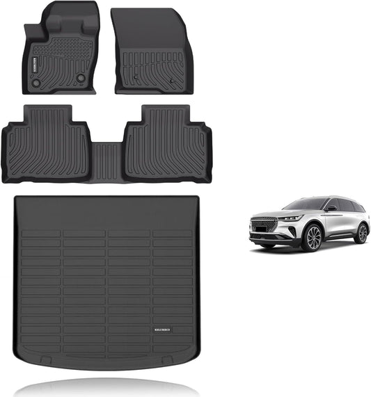 KELCSEECS Floor Mats & Cargo Liner Custom for 2016-2018 Lincoln MKX / 2019-2023 Lincoln Nautilus,All Weather Protection TPE Floor Liners Front& Rear Row Full Set Lincoln Nautilus Accessories Black