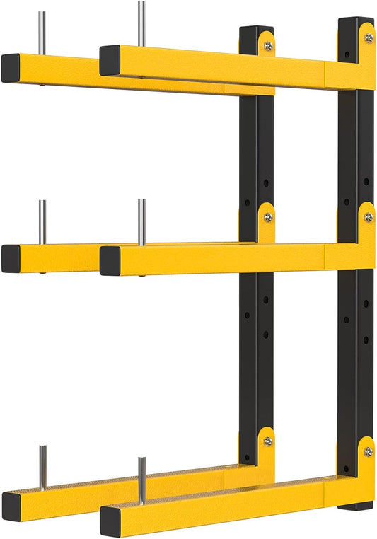 Lumber Rack Wall Mount Storage Racks Folding Wood Organizer Heavy Duty Shelf Brackets With 3-Level 360 Lbs Capacity Yellow Metal Utility Racks Garage Wall Shelving for Indoor and Outdoor Use (2 Pack)
